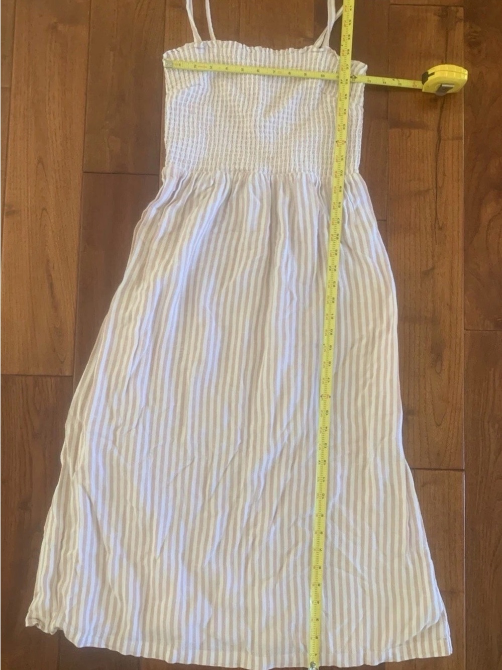 Gap Maxi Dress Size S Smocked Bodice Pink Stripe Linen Top Ties - Picture 7 of 14